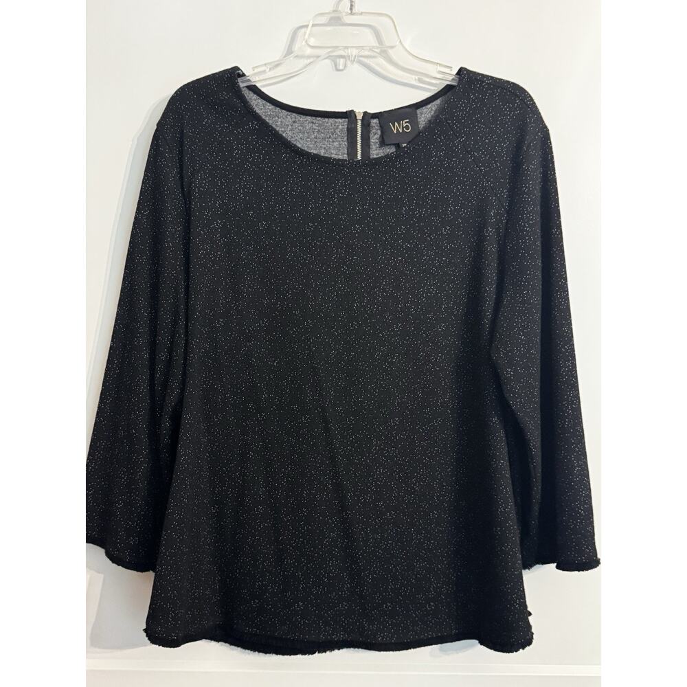 W5 Women’s Plus Sz 2X Black 3/4 Sleeves Zip Back Round Neck Made In USA